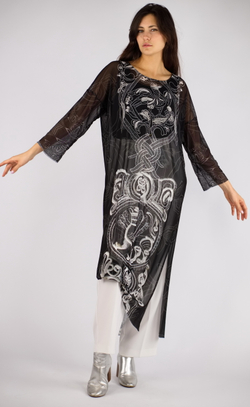 Платье-туника из сетки "Сны белого камня. Птицы", по мотивам коллекции Сны белого камня