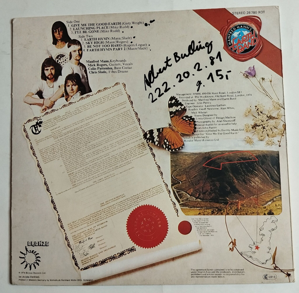 Винтажная виниловая пластинка LP Manfred Mann Earth Band The Good Earth (Germany 1977)
