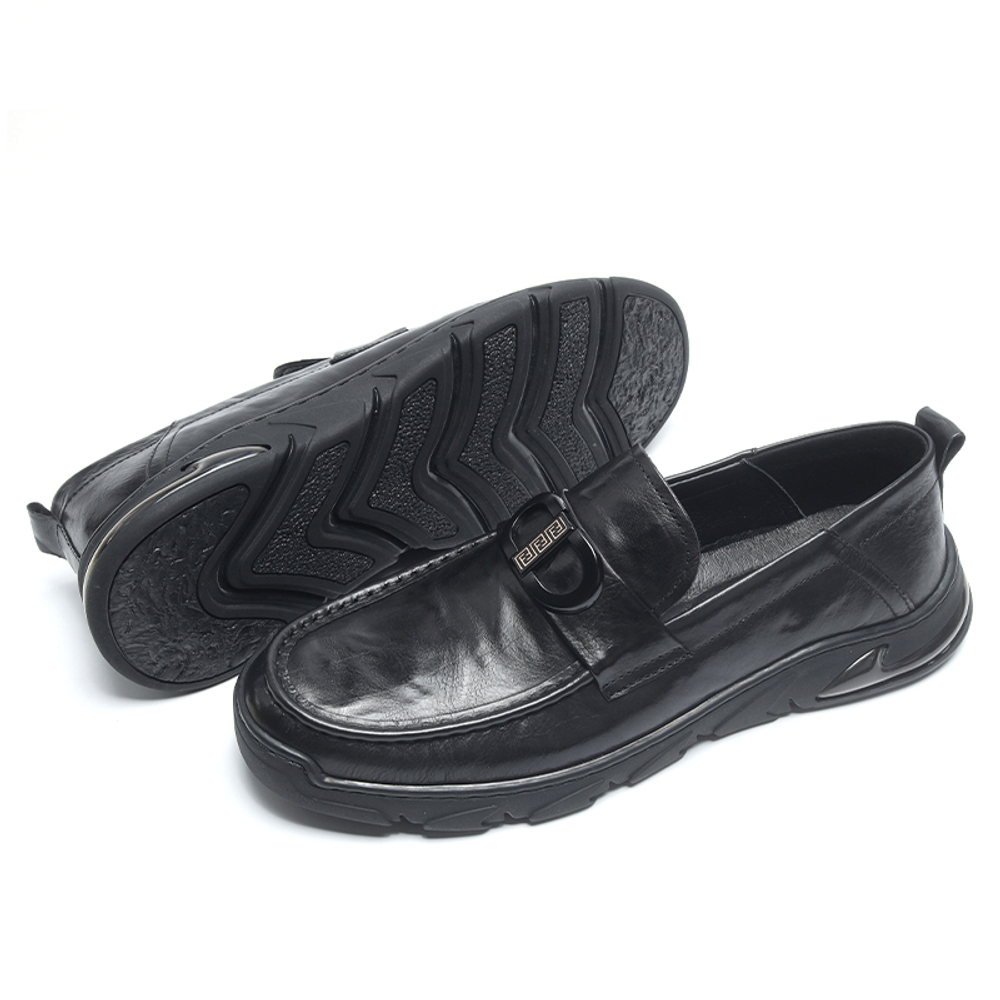 Bansley Top Grain Cow Leather Gommino Loafers Men"s Black
