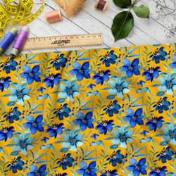 Ткань барби синие цветы на жёлтом фоне