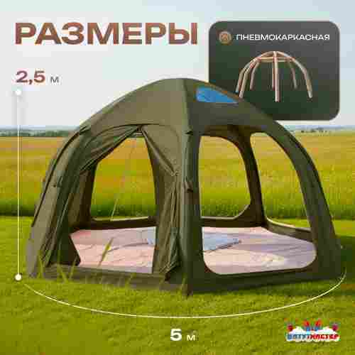 Пневмокаркасная юрта «Гармония» 5×5×2,5 м — для глэмпинга из ПВХ, зелёная