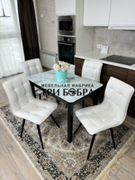 Стеклянный раздвижной стол "Итальянский мрамор" и стулья "ГУЧИ" белый