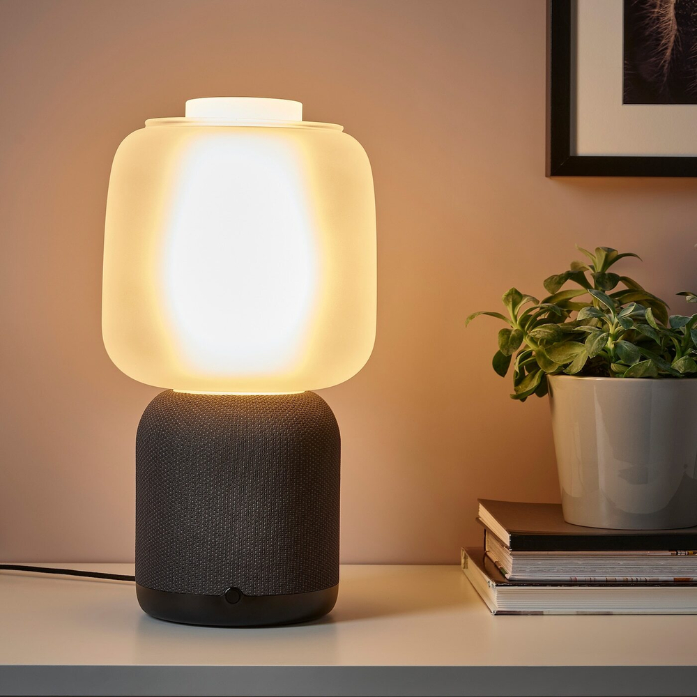 IKEA SYMFONISK  (ИКЕА СЙМФОНИСК)  -  Wi-Fi лампа/колонка, стеклянный рассеиватель, черный/белый