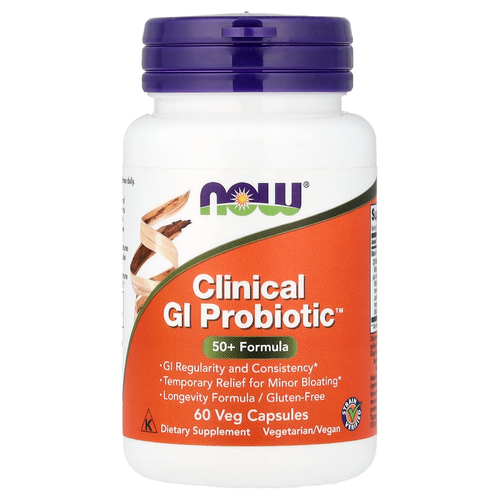 NOW Foods, Clinical GI Probiotic, смесь пробиотиков для пищеварения, для людей старше 50 лет, 60 растительных капсул