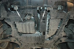 Защита картера двигателя, КПП (2 мм, сталь) для Mitsubishi Outlander XL 2006-07/2012 (V = 2.0; 2.0d; 2.2d; 2.4), Citroen C-Crosser 2007-2013 (V = 2.4; 2.2d), Citroen C4 AirCross 2012-2017 (V = 2.0 AT), Peugeot 4007 2007-2012 (V = 2.2 HDI; 2.4) Sheriff.05.1282