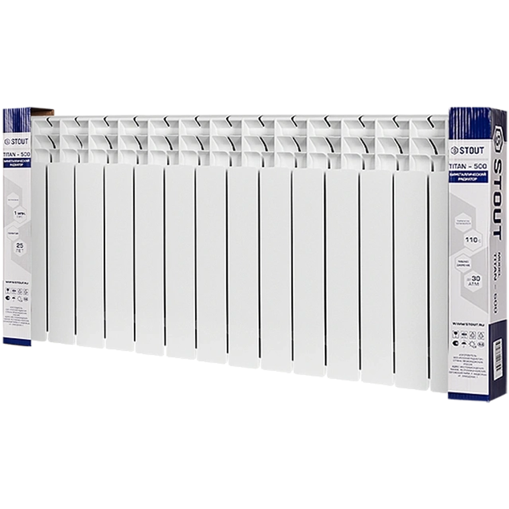 Радиатор биметаллический STOUT TITAN 500 - 14 секций (подключение боковое, цвет белый)