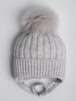 Шапка зимняя вязаная с помпоном на завязках