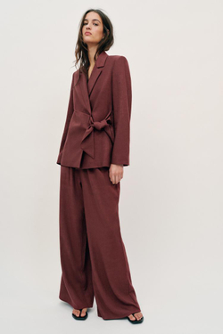 ZARA ШИРОКИЕ БРЮКИ ИЗ ЛЬНА В КОМПЛЕКТЕ, РЖАВЫЙ