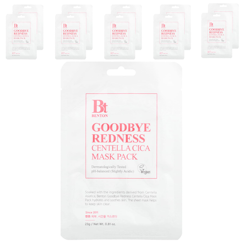 Benton, Goodbye Redness Centella Cica, маска для лица, 10 шт. по 23 г (0,81 унции)