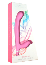 Розовый безремневой страпон Wishbone с вибрацией - 21 см.