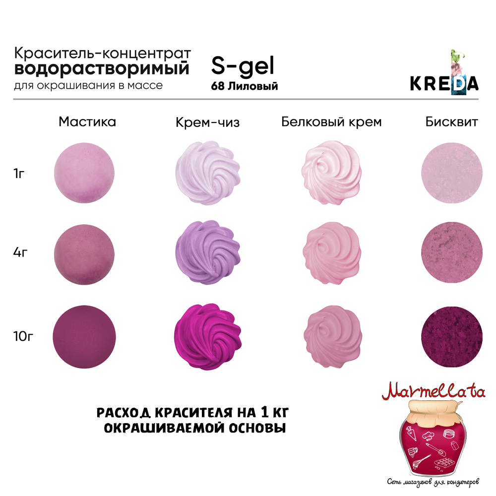 Краситель пищевой водор-ый гелевый "Kreda S-gel", ЛИЛОВЫЙ (20 мл.) №68