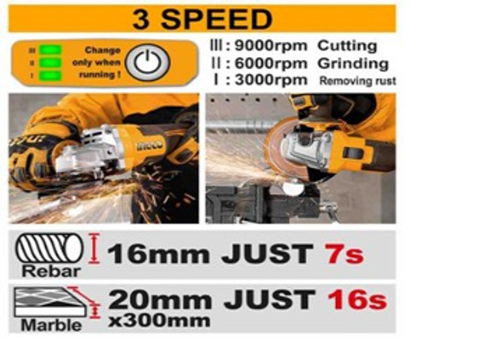 Аккумуляторная угловая шлифовальная машина (УШМ) INGCO CAGLI261521 INDUSTRIAL 20 В 115 мм 1х4 Ач
