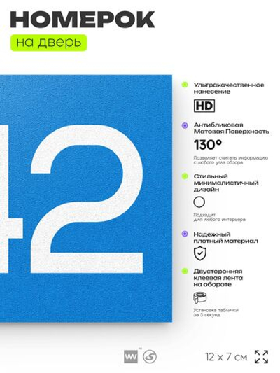 Номер на дверь 842, табличка на дверь для офиса, квартиры, кабинета, аудитории, склада, голубая 120х70 мм, Айдентика Технолоджи