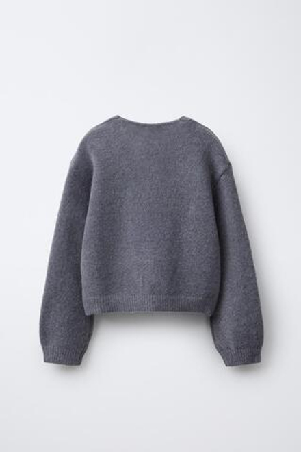 ZARA КАРДИГАН С V-ОБРАЗНЫМ ВЫРЕЗОМ, БАНТАМИ И БЛЕСТКАМИ, СЕРЫЙ