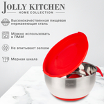 Миска Jolly Kitchen с ручкой, красная, 22 см, нержавеющая сталь 0,5 мм, объем 2,6 л