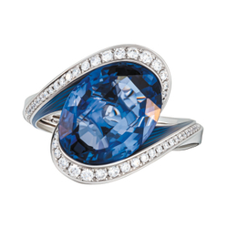 Кольцо с Сапфиром и Бриллиантами, Эмаль, R0123-1/1