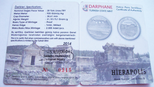 20 лир. Некрополь. Турция. 2014 год. Proof