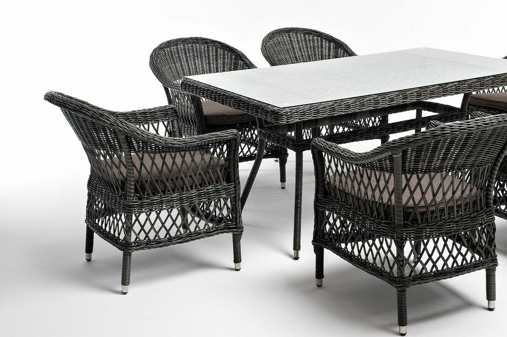 "Амароне" обеденная группа из искусственного ротанга на 6 персон, цвет графит