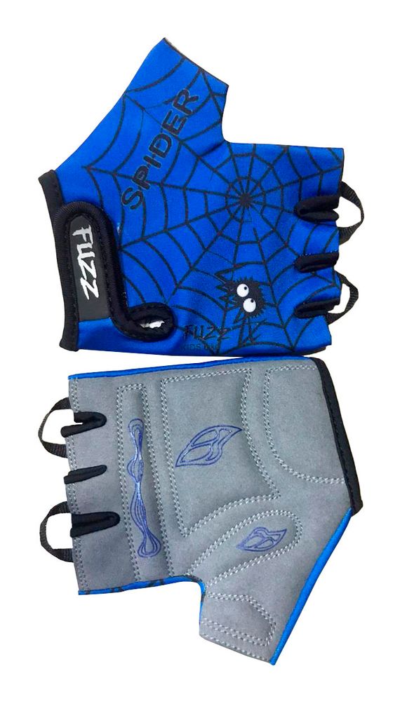 Перчатки детские лайкра SPIDER сине-черные, р-р 6/M (для лет), GRIP GEL, с петельками, на липучке FUZZ