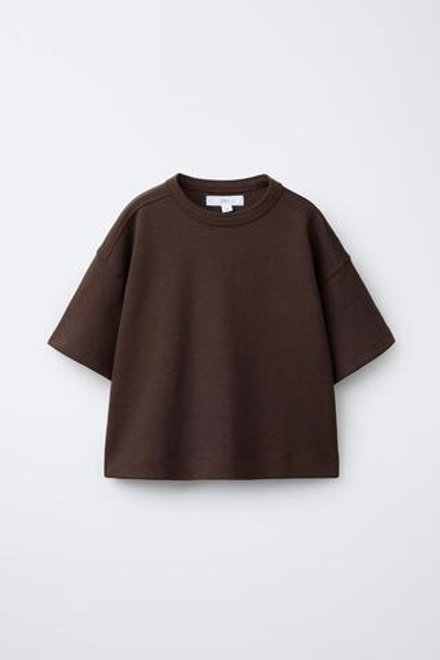 ZARA БАЗОВАЯ ФУТБОЛКА ИЗ ИНТЕРЛОКА, КОРИЧНЕВЫЙ