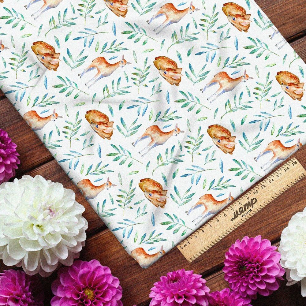 Ткань поплин акварельные оленята