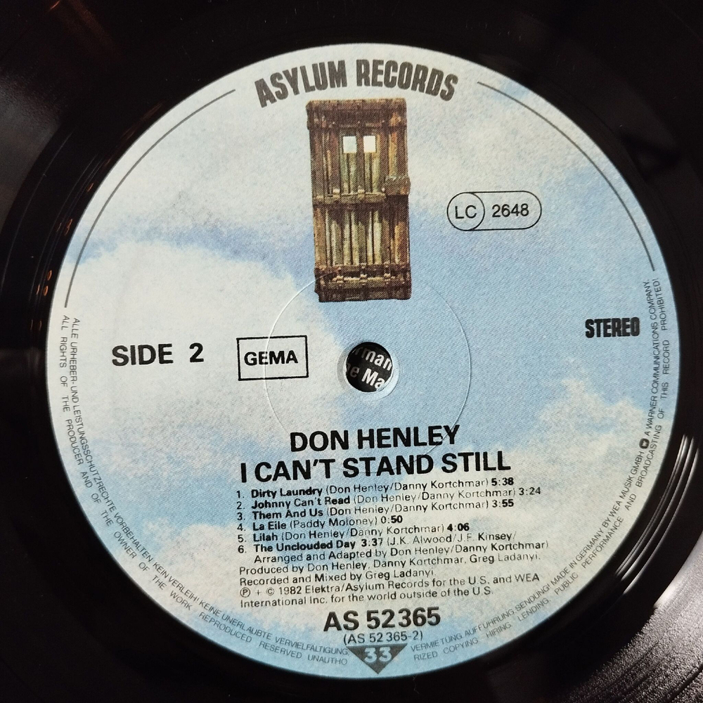 Винтажная виниловая пластинка LP Don Henley I Cant Stand Still (Germany 1982)