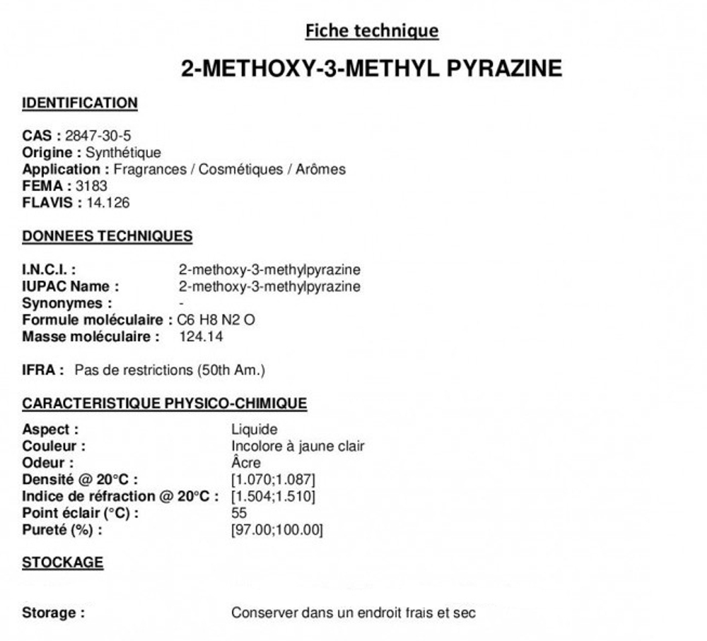 2-METHOXY-3-METHYL PYRAZINE 10% in DPG/ 2-МЕТОКСИ-3-МЕТИЛ ПИРАЗИН 10% CAS 2847-30-5