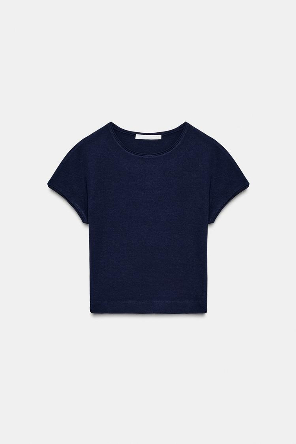 ZARA УКОРОЧЕННАЯ ФУТБОЛКА С КОРОТКИМИ РУКАВАМИ, МОРСКОЙ СИНИЙ