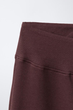 ZARA КОМПЛЕКТ В РУБЧИК ИЗ ТОПА И ПРЯМЫХ БРЮК, КОРИЧНЕВЫЙ