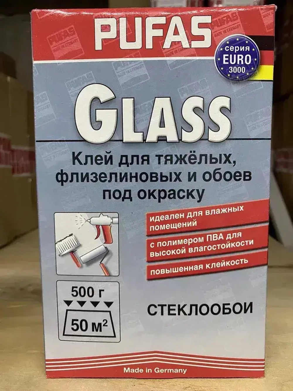 Клей для стеклообоев и обоев под окраску, Pufas EURO 3000 Glass, 500 г. Производство Германия Пуфас