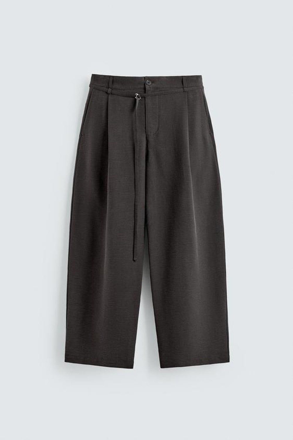 ZARA БРЮКИ BALLOON FIT С ЗАЩИПАМИ И ПОЯСОМ, ЗЕЛЕНЫЙ/СЕРЫЙ