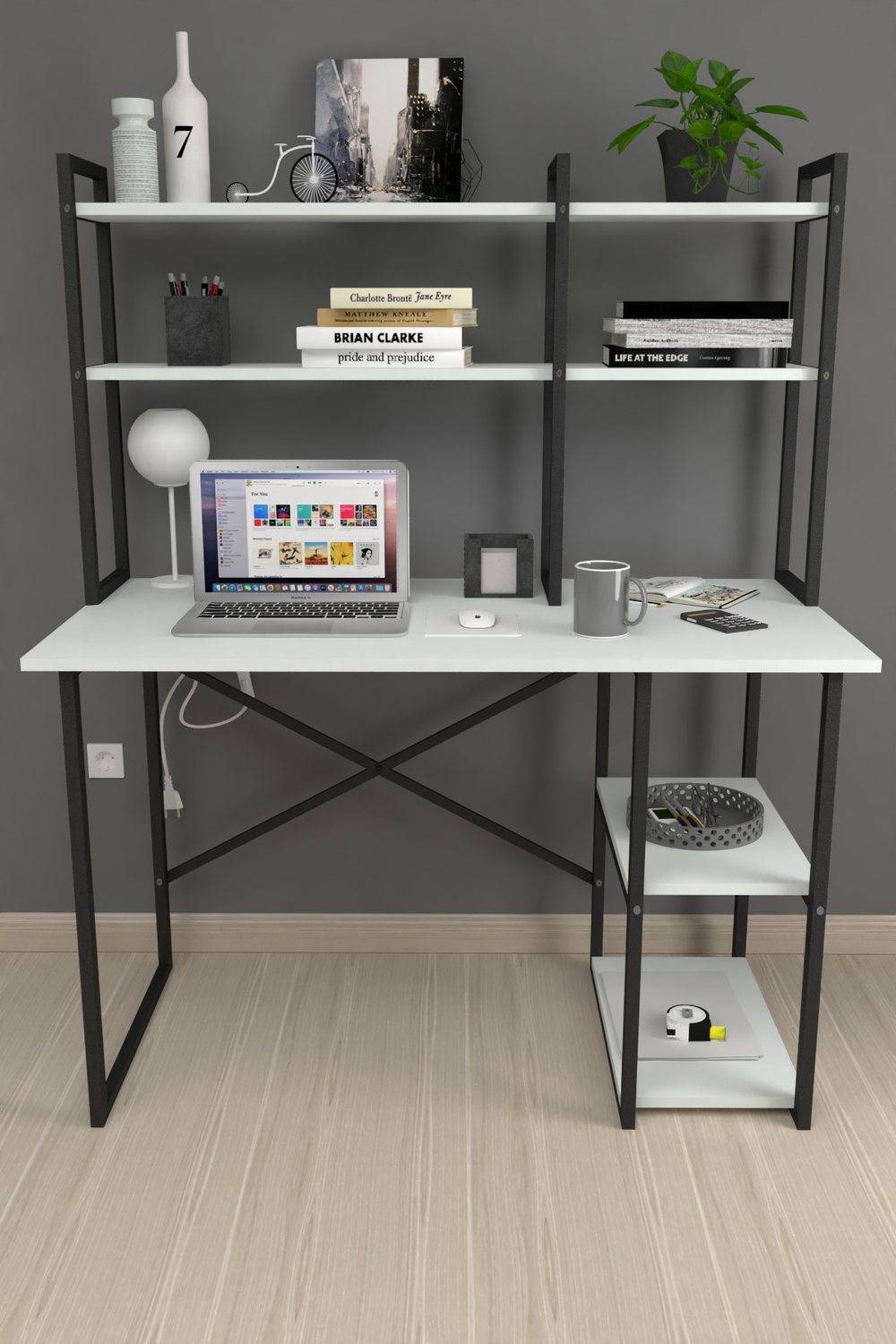 Стол письменный с настольной полкой 120х60 - белый