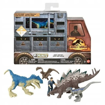 Фигурка Динозавра Mattel Jurassic World - Мир Юрского периода - Фигурки Оуэн и 4 минидинозавра GWP71