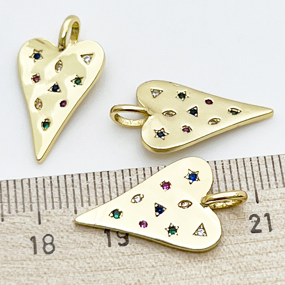 Подвеска Сердце, позолота, фианиты, размер 23*13 мм, цена за 1 шт