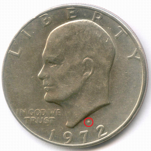1 доллар 1972 год (D). США. Эйзенхауэр. Медь с медно-никелевым покрытием, диаметр 38.1 мм. XF-