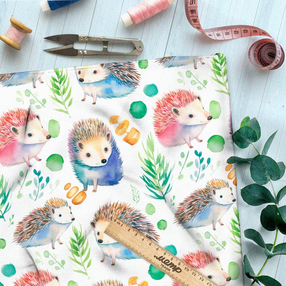 Ткань премиум таффета разноцветные ёжики