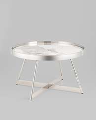 Журнальный столик Гера 80*80см белая керамика сталь серебро