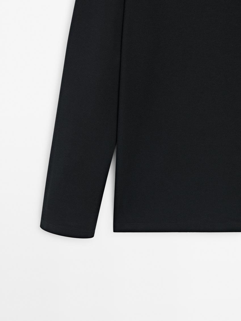 Massimo Dutti Поло комфортного кроя с длинными рукавами, антрацитово-серый