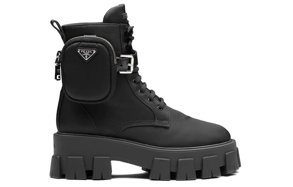 PRADA Women"s Monolith Pouch Lace-Up Boot "Black"