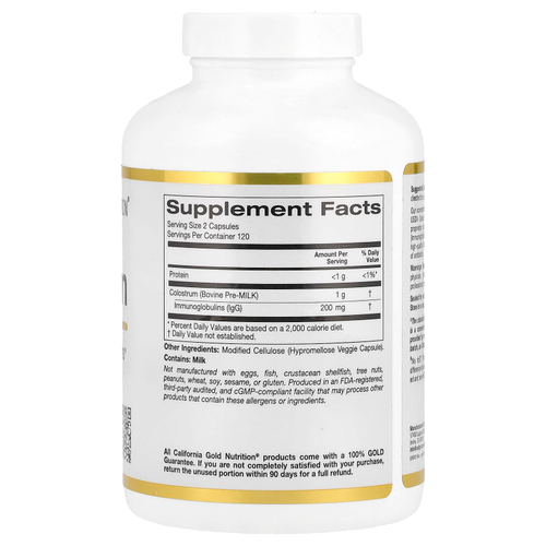 California Gold Nutrition, молозиво с 20% иммуноглобулинов IgG, 240 растительных капсул