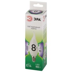 Лампа светодиодная ЭРА GREEN LINE LED BXS-8W-865-E14 GL 8Вт свеча на ветру холодный свет E14 | Лампы cветодиодные Свеча (B/C)
