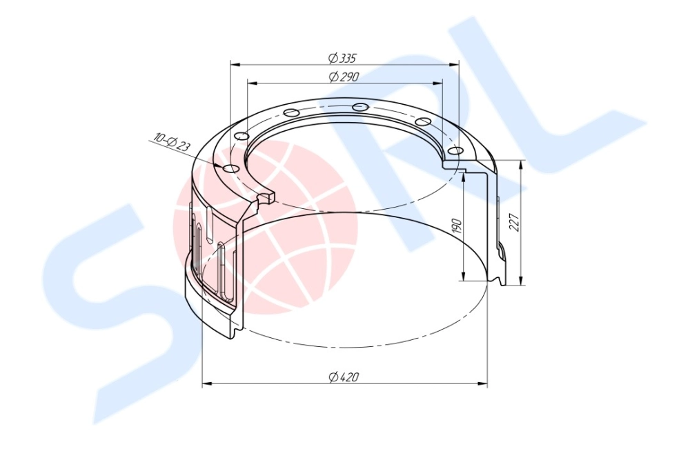 Барабан тормозной 420x180/184 H=227 d=290/335 n10x23 BPW HS..ECO MAXX (0310967190) SORL