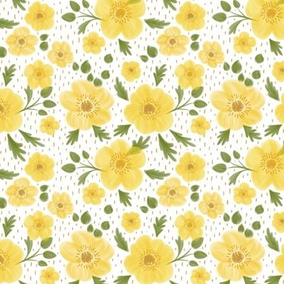 Желтый цветочный принт. Милые маленькие лютики, ботаника