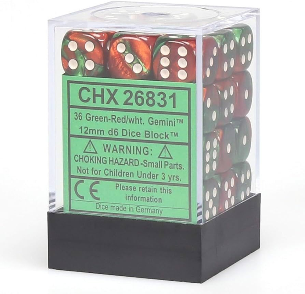 Chessex 36-D6 set Gemini Green-Red/White