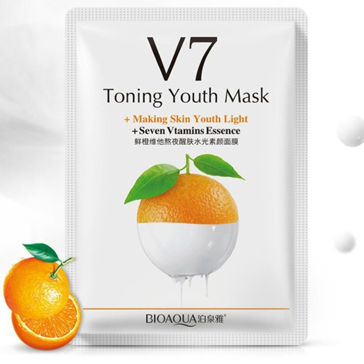 Маска для лица BioAqua V7 Toning Youth Mask Тонизирующая витаминная с экстрактом апельсина, тканевая, 30 г