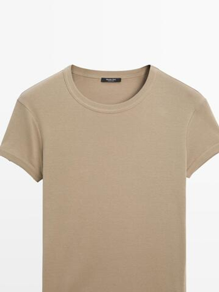 Massimo Dutti Футболка с коротким рукавом из 100% хлопка, дымчатый