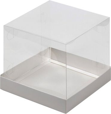 Коробка для торта, пряничного домика, кулича, с прозрачным куполом, 16х16х14см БЕЛАЯ