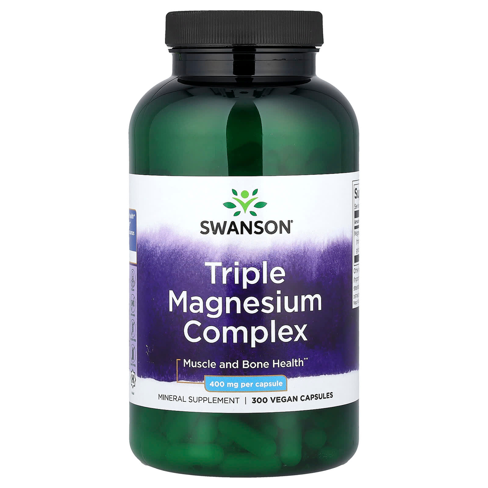 Swanson Vitamins, комплекс с тремя формами магния, 400 мг, 300 веганских капсул