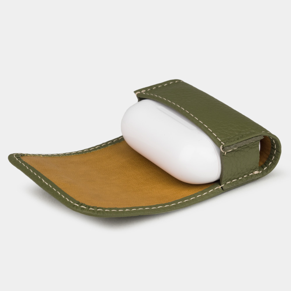 Чехол для наушников AirPods Pro 2,3 из кожи теленка, зеленого цвета