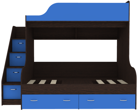 Двухъярусная кровать КарИВи Дуэт-15 с лестницей Комод КарИВиом Венге Светло-синий, голубой